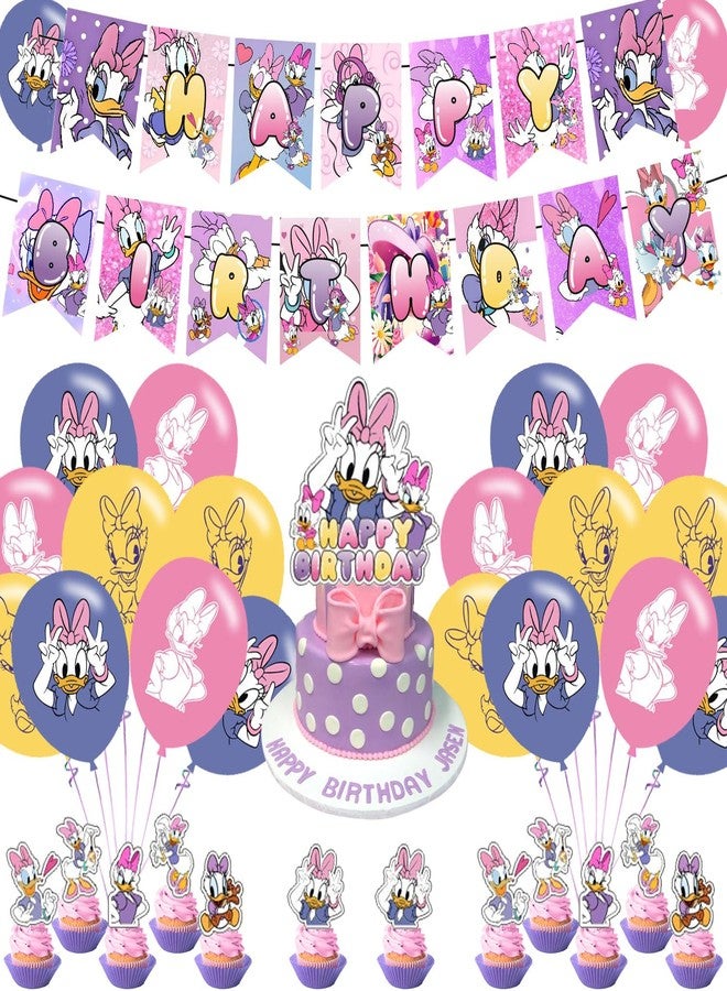 karg Daisy Duck Party Decoration Set - Movie Theme Banner, Cake Topper, Latex Balloons for Fan's Birthday Supplies - Image 1